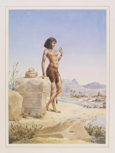 A Nubian Girl standing beside the First[?] Cataract of the Nile