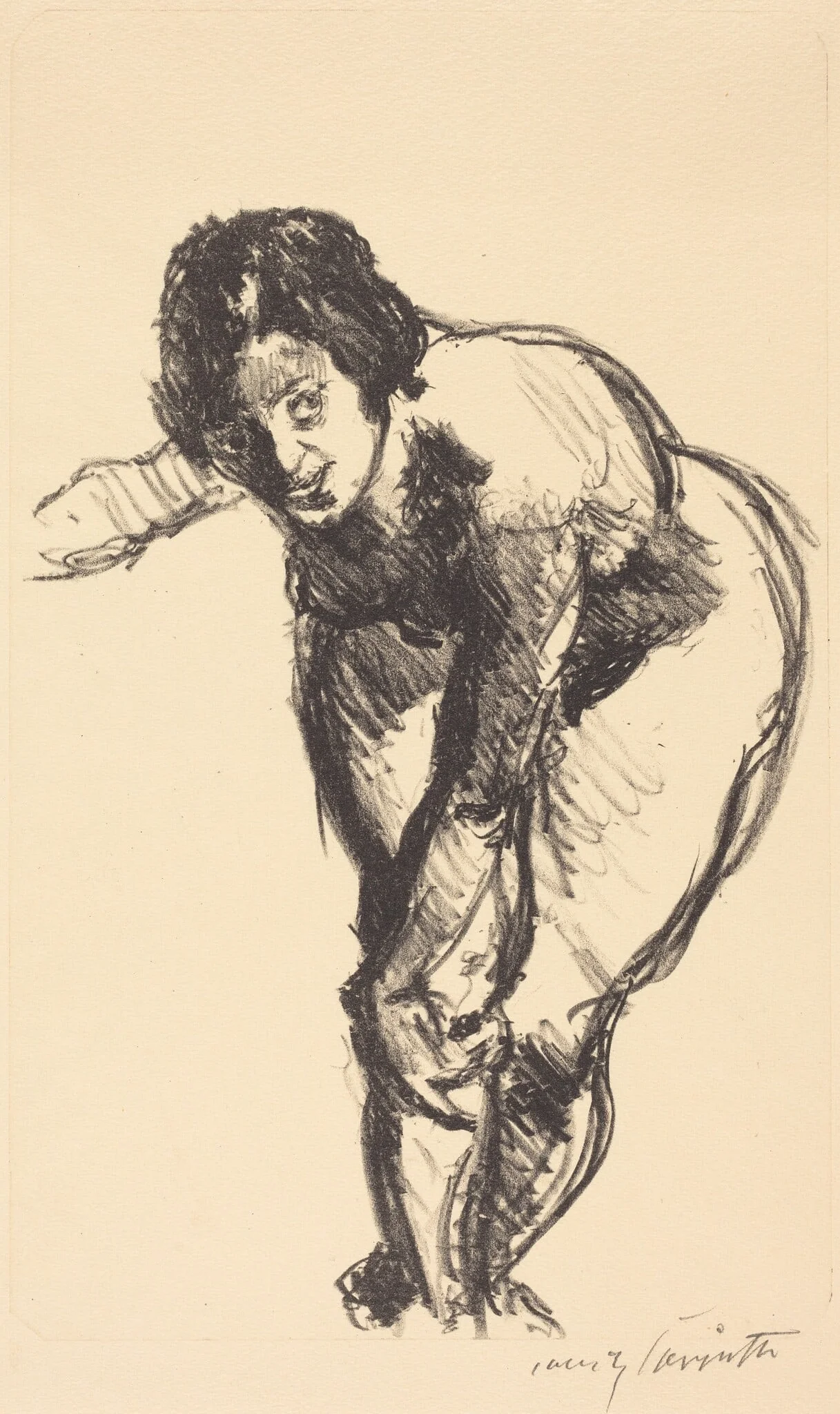 Gebeugter Akt (Nude Bending Forward), by Lovis Corinth, ink, 1916