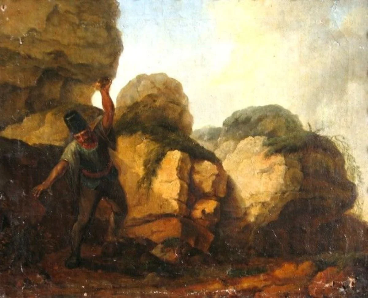 Grup de stânci cu un om și două vipere ; pandant. Peisaj cu grup de stânci, by Felix Meyer, unspecified