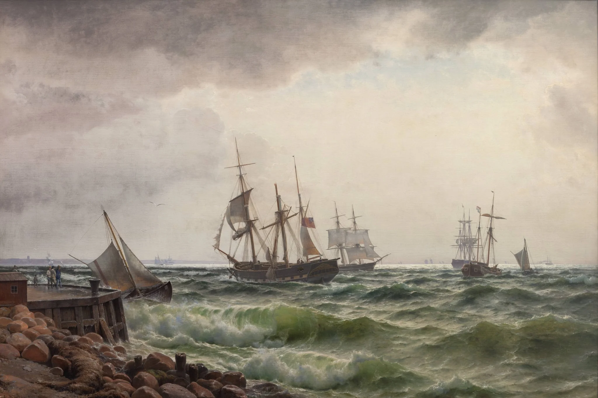 Skibe under land efter en byge, by Unknown, 1867