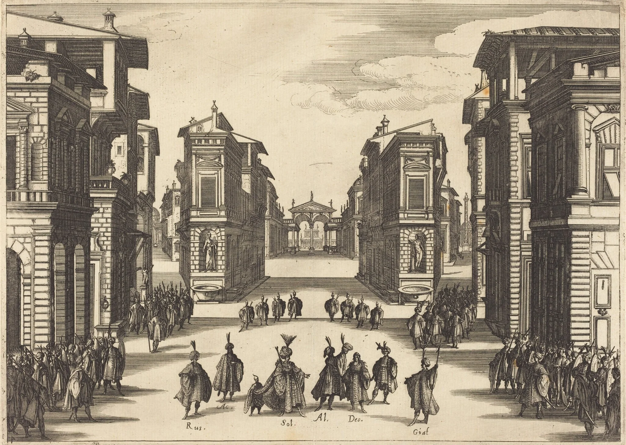 Il Solimano, Act IV, by Jacques Callot, ink, 1620