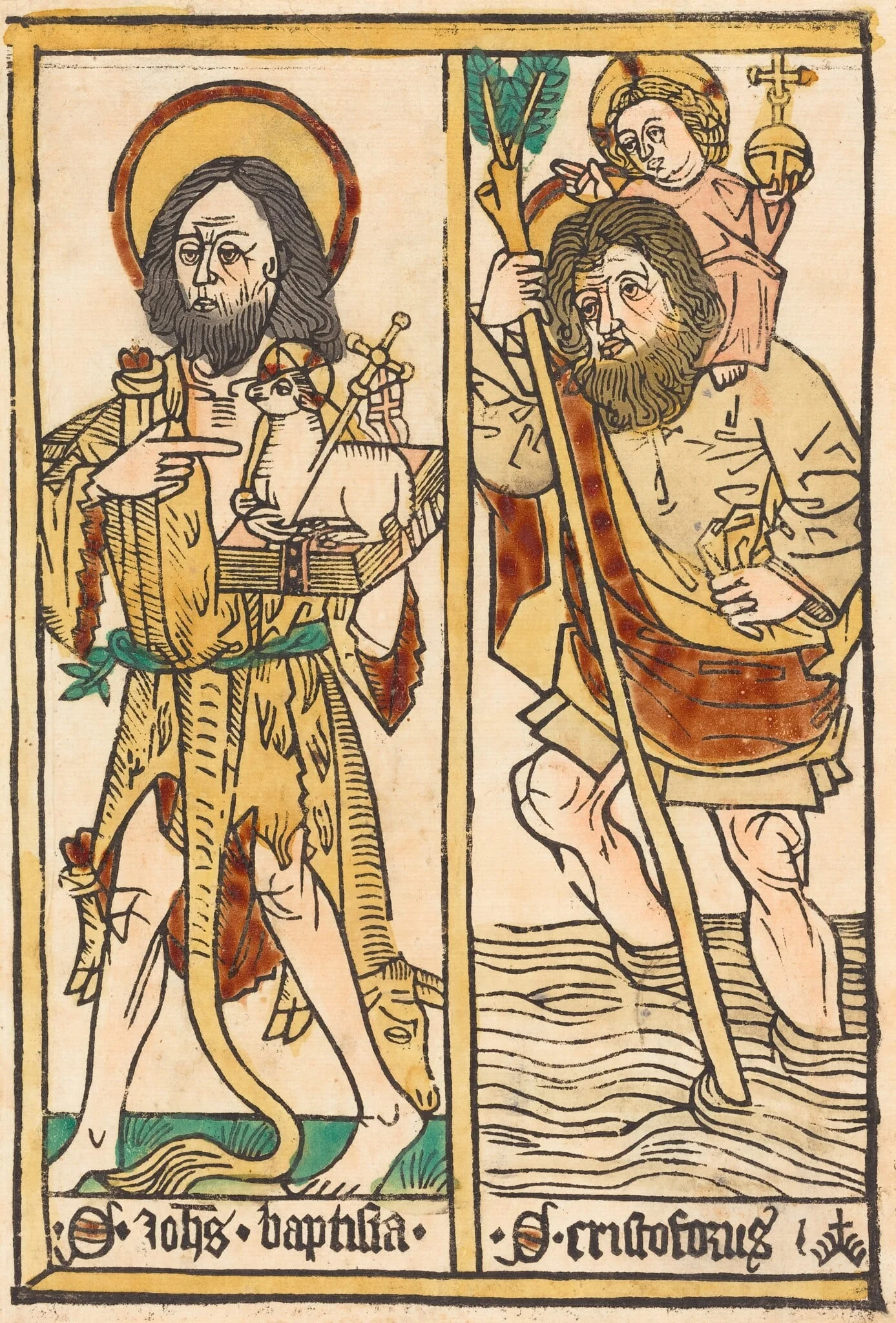 Saint John the Baptist and Saint Christopher, by German 15th Century, ink, 1475