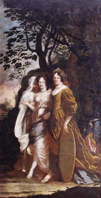 Maria Aurora von Königsmarck accompanied by two ladies, by Unknown, oil, 1698