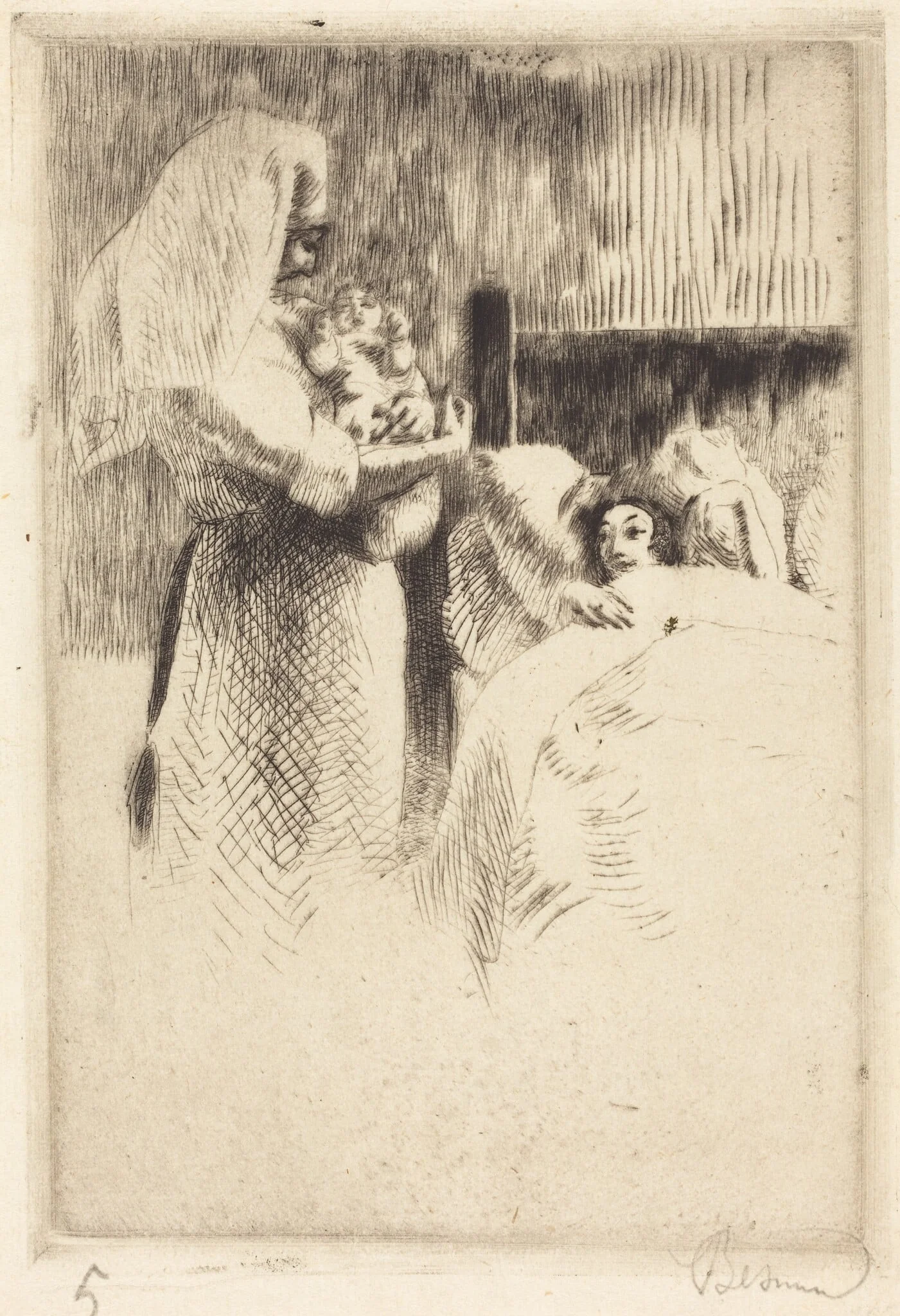 Birth Announcement for Anne-Élisabeth Besnard (Carte de naissance d'Anne-Élisabeth Besnard), by Paul-Albert Besnard, ink, 1922