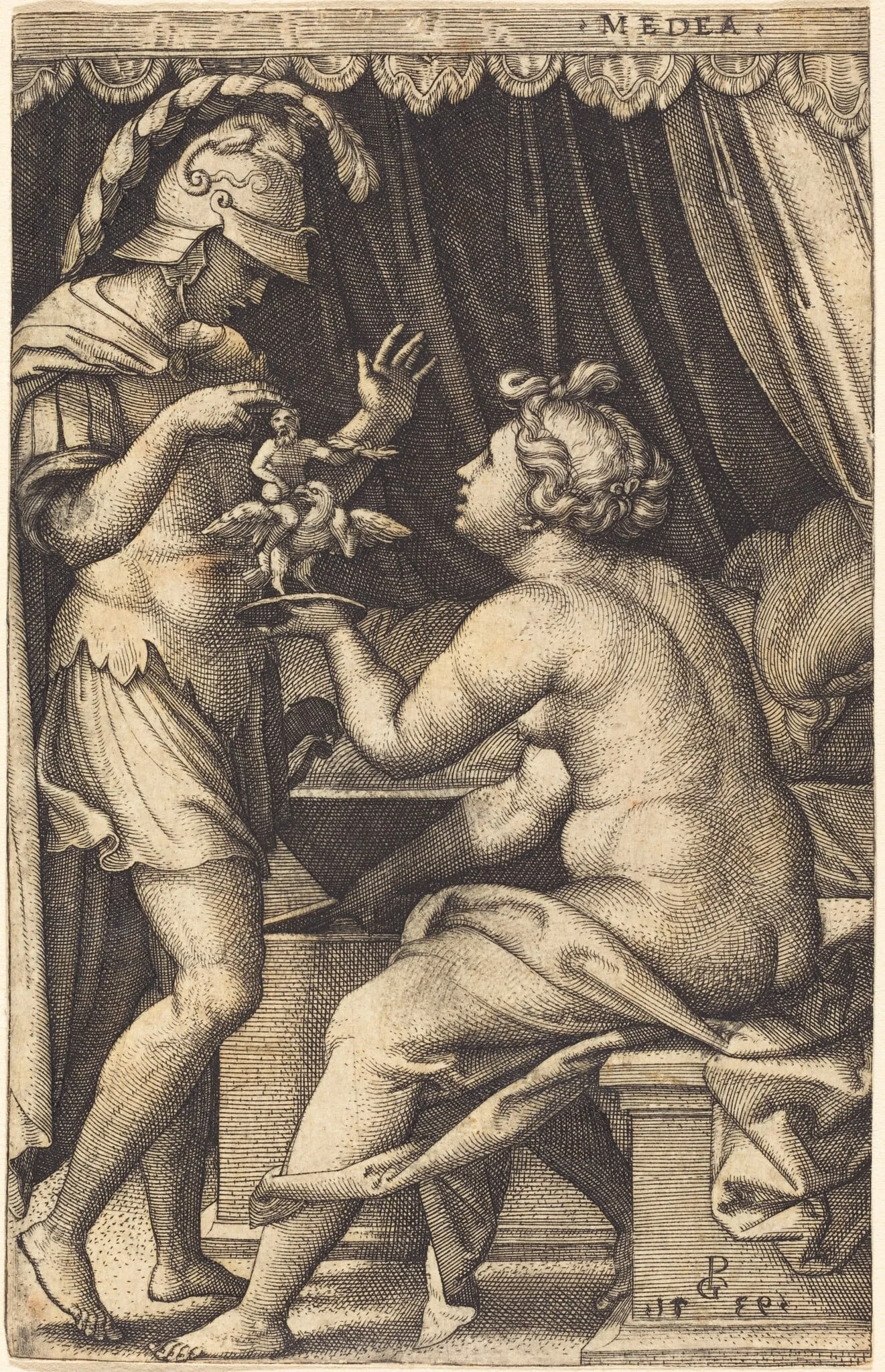 Medea Returning the Penates to Jason, by Georg Pencz, ink, 1525