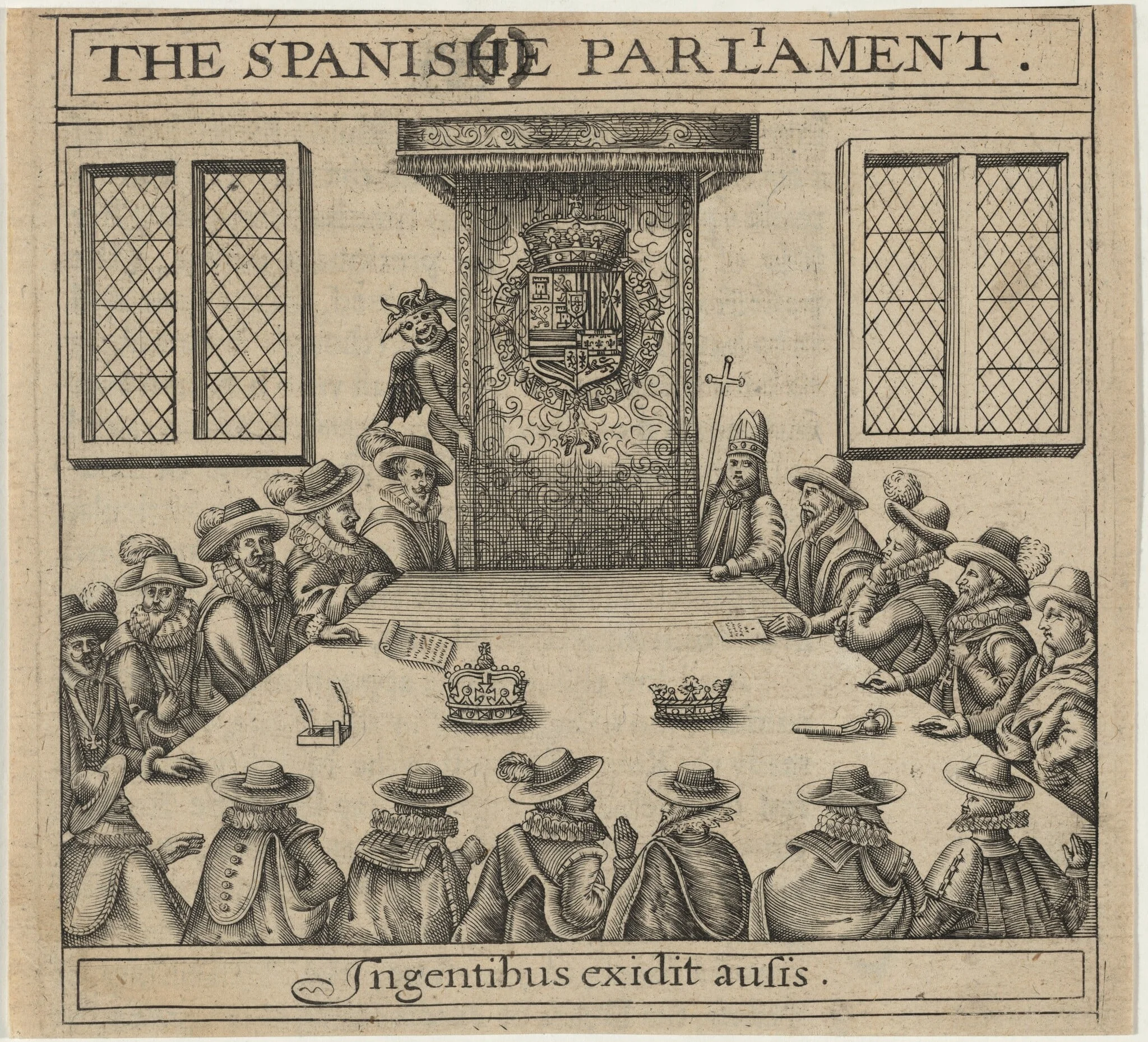 The Spanish Parliament from Vox Populi Eoricum, by Thomas Scott, by Crispijn van de Passe I, ink, 1624
