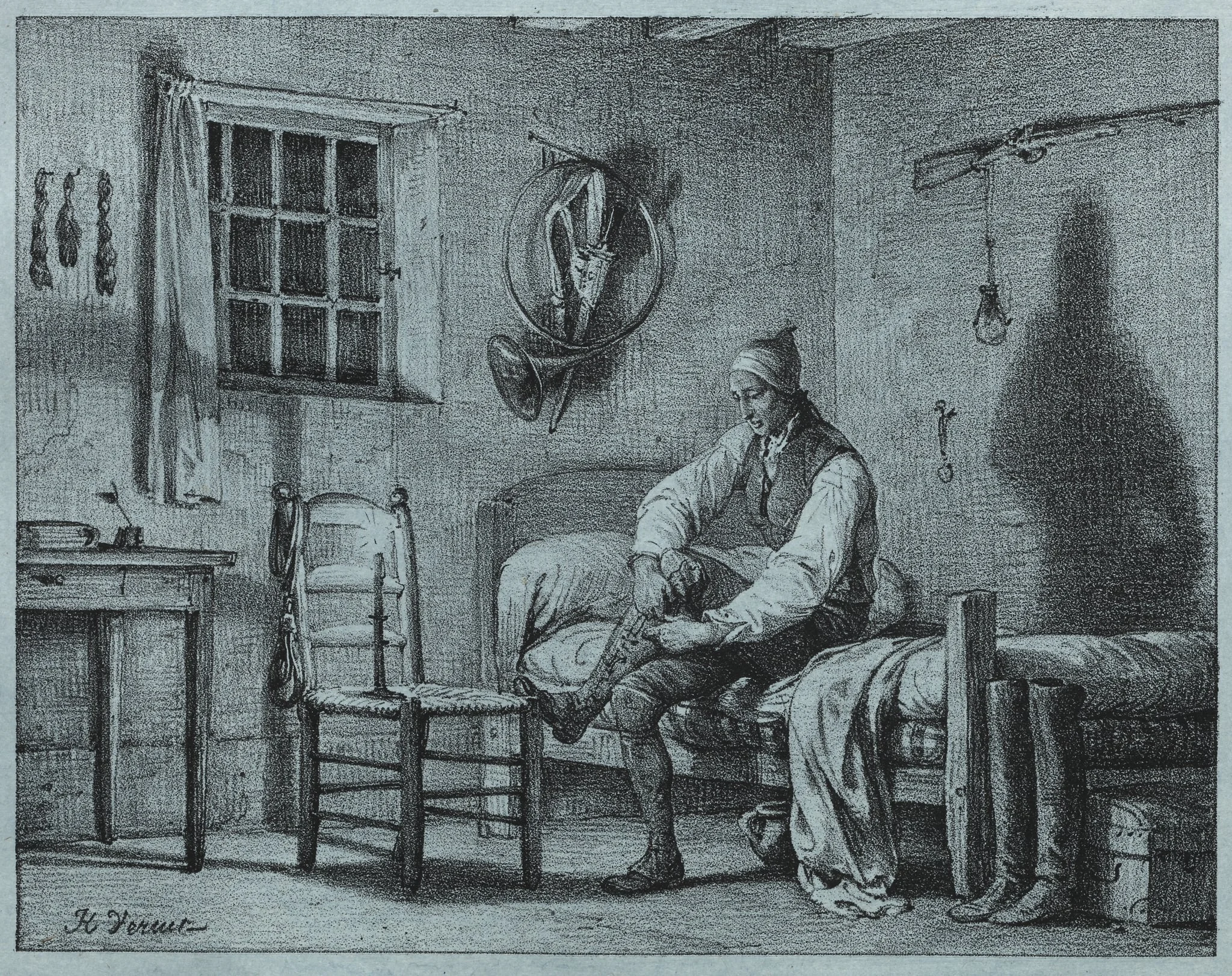 The Man-Servant of Limier Rising from Bed, by Horace Vernet, 1818