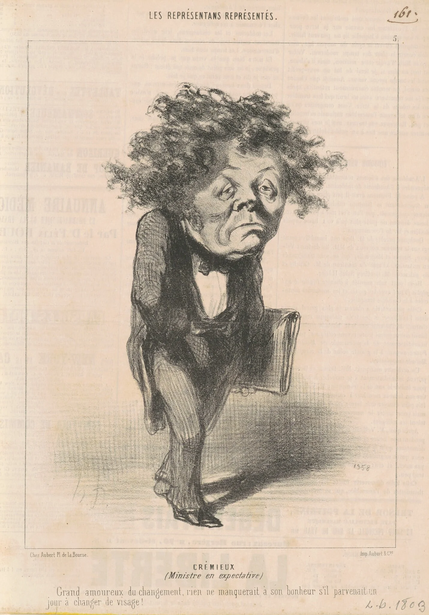 Adolphe  Crémieux, by Honoré Daumier, ink, 1848