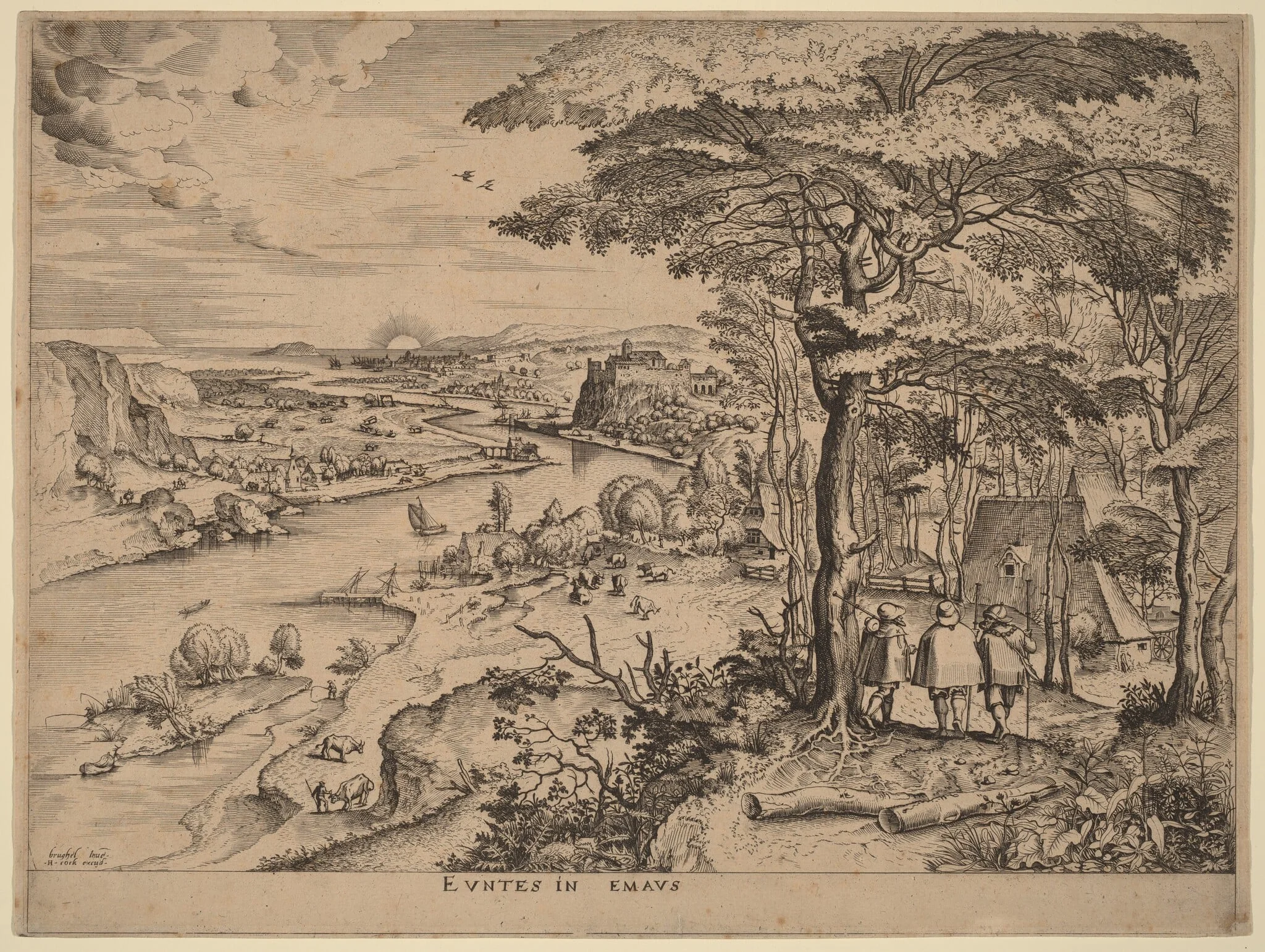 Euntes in Emaus (The Pilgrims to Emmaus), by Johannes van Doetechum the Elder, ink, 1556