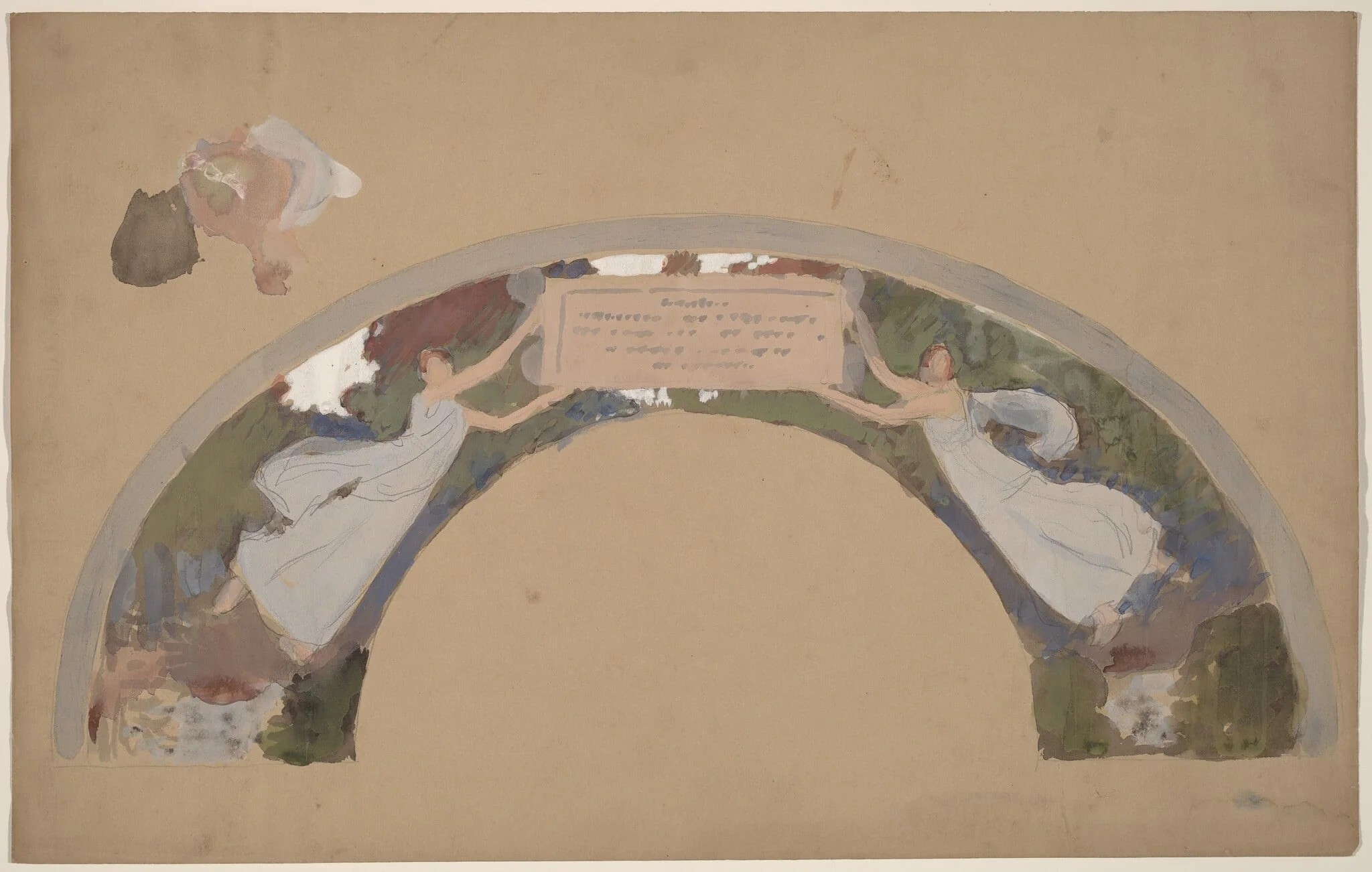 Study of Two Female Figures in Arched Border, by Charles Sprague Pearce, gouache, 1894