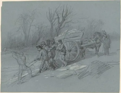 Workmen Gathering Ice at the Water's Edge
