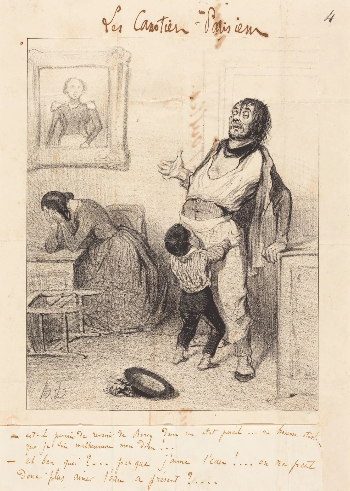 Est-il permis de revenir... dans un état pareil..., by Honoré Daumier, ink, 1843