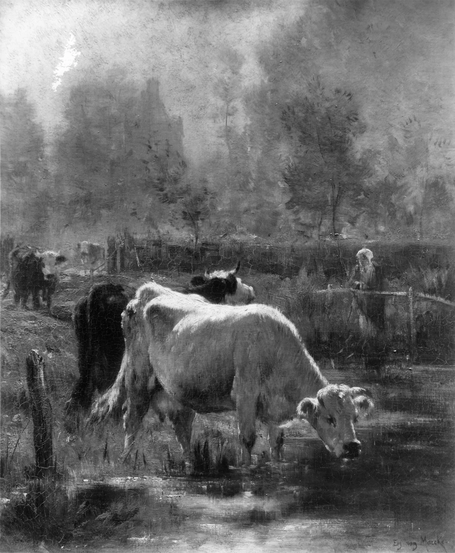 Early Morning, by Emile van Marcke, oil, 1850