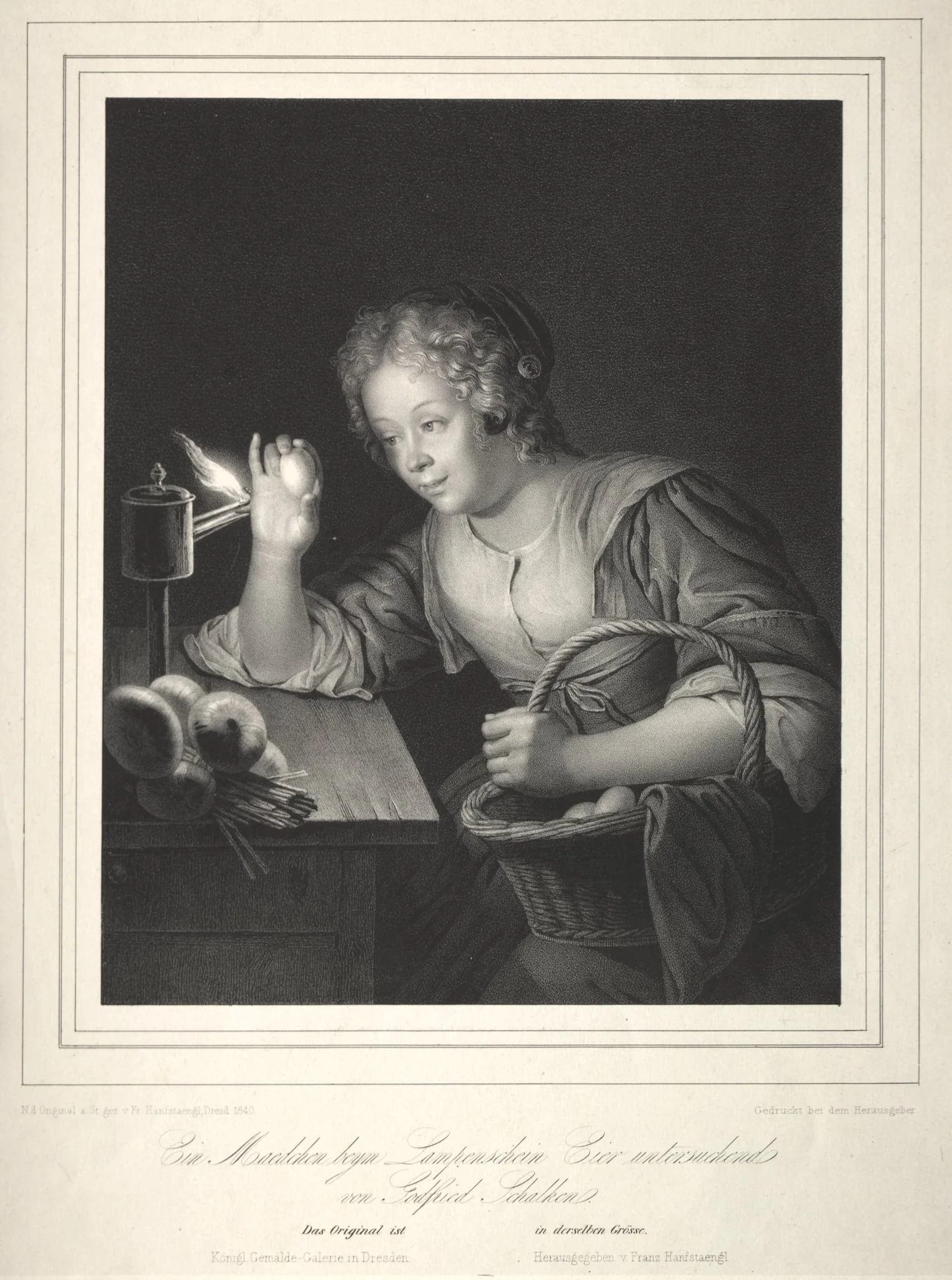 Girl Candling Eggs, by Franz Seraph Hanfstaengl, 1840