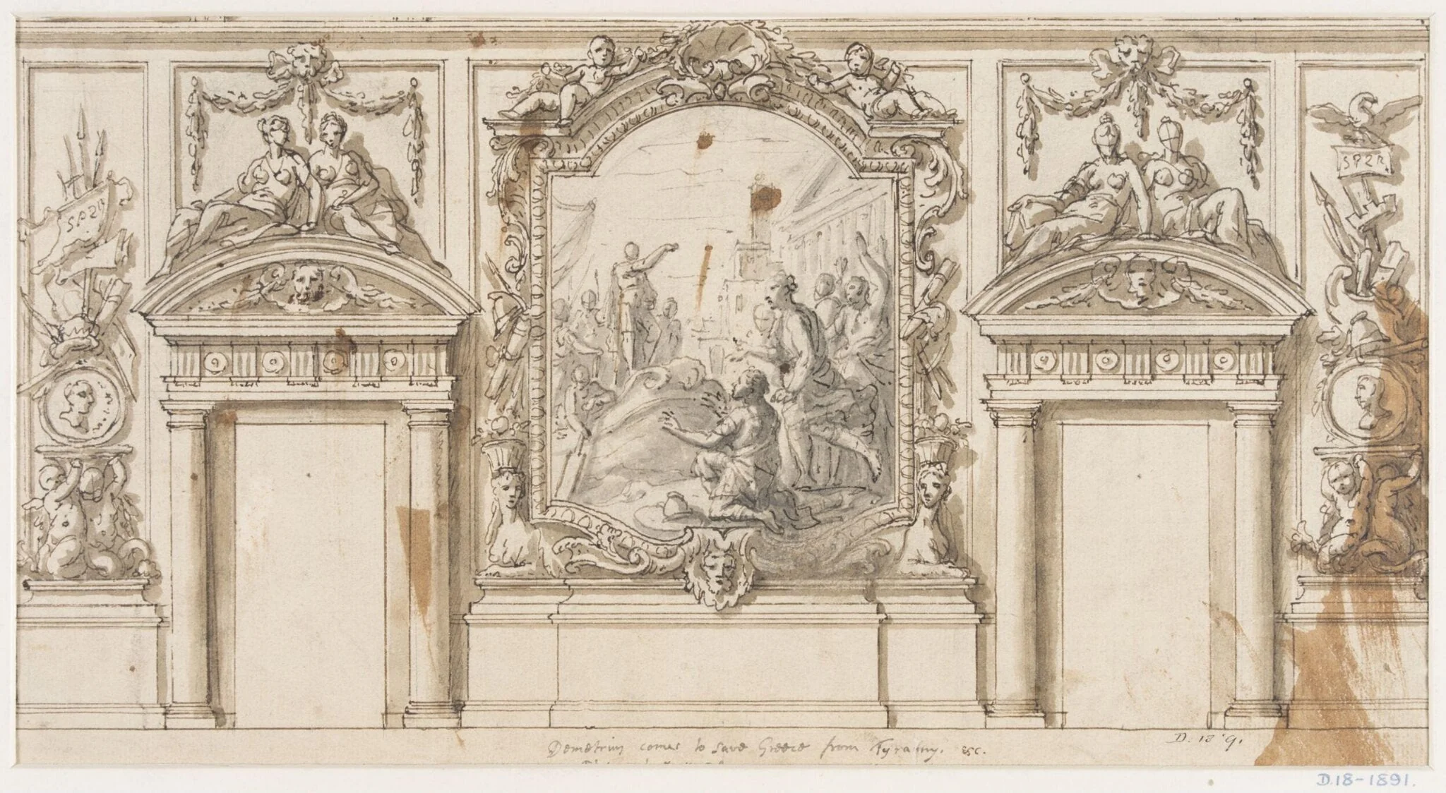 Early project design for the lower wall of the Great Hall at Moor Park, Hertfordshire