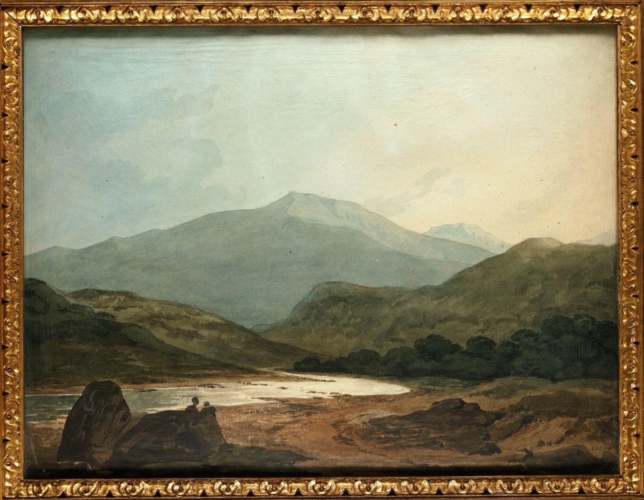 Moel Hebog, looking down the vale from near Dinas Emrys, by John Varley, watercolor, 1800