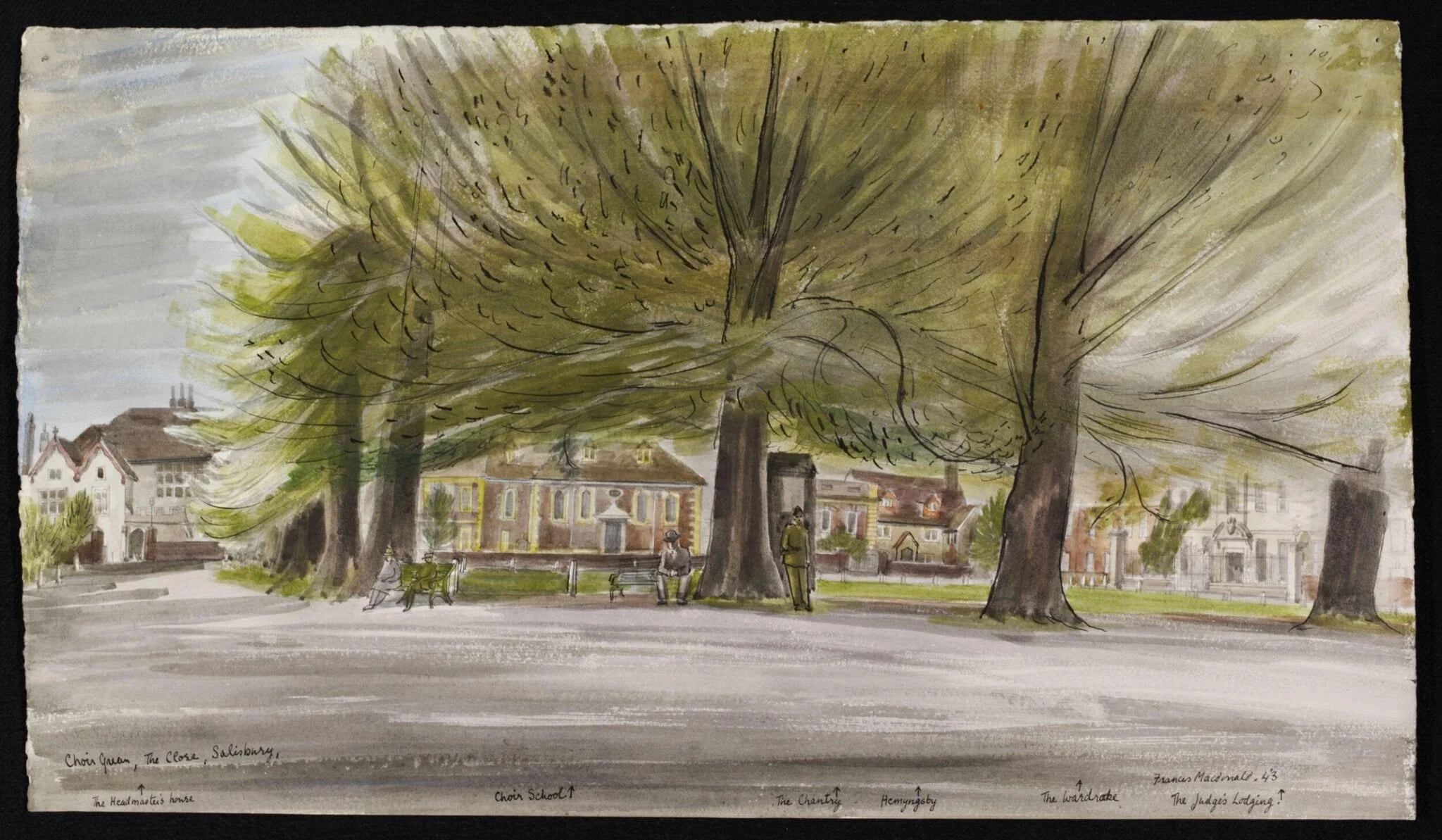 Choir Green, The Close, Salisbury, by Frances Macdonald, watercolor, 1943