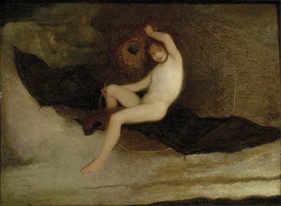 Ariel riding on a Bat, by Joseph Severn, oil, 1843