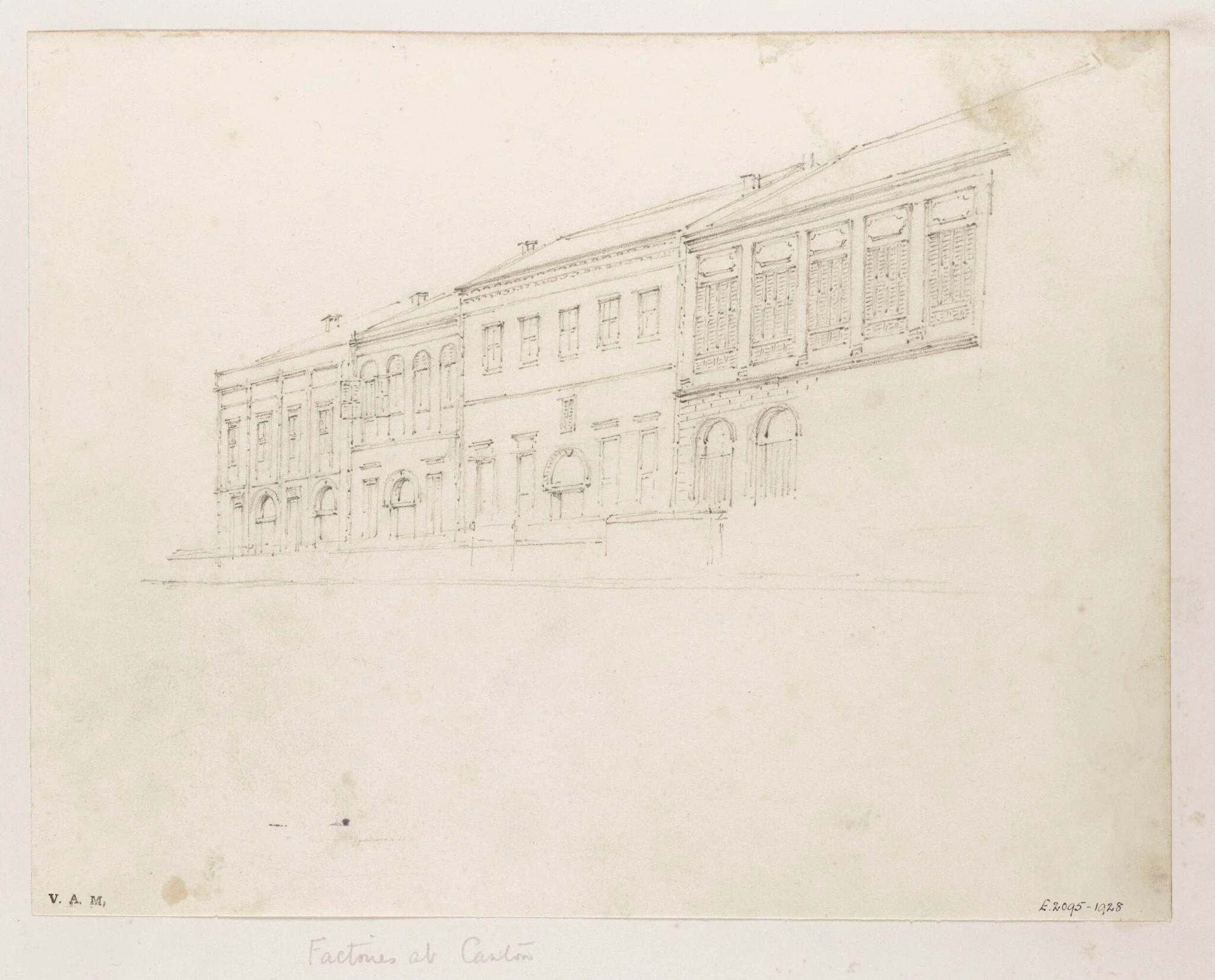 Four of the 'factories' (trading bases) at Canton (Guangzhou), by George Chinnery, 19