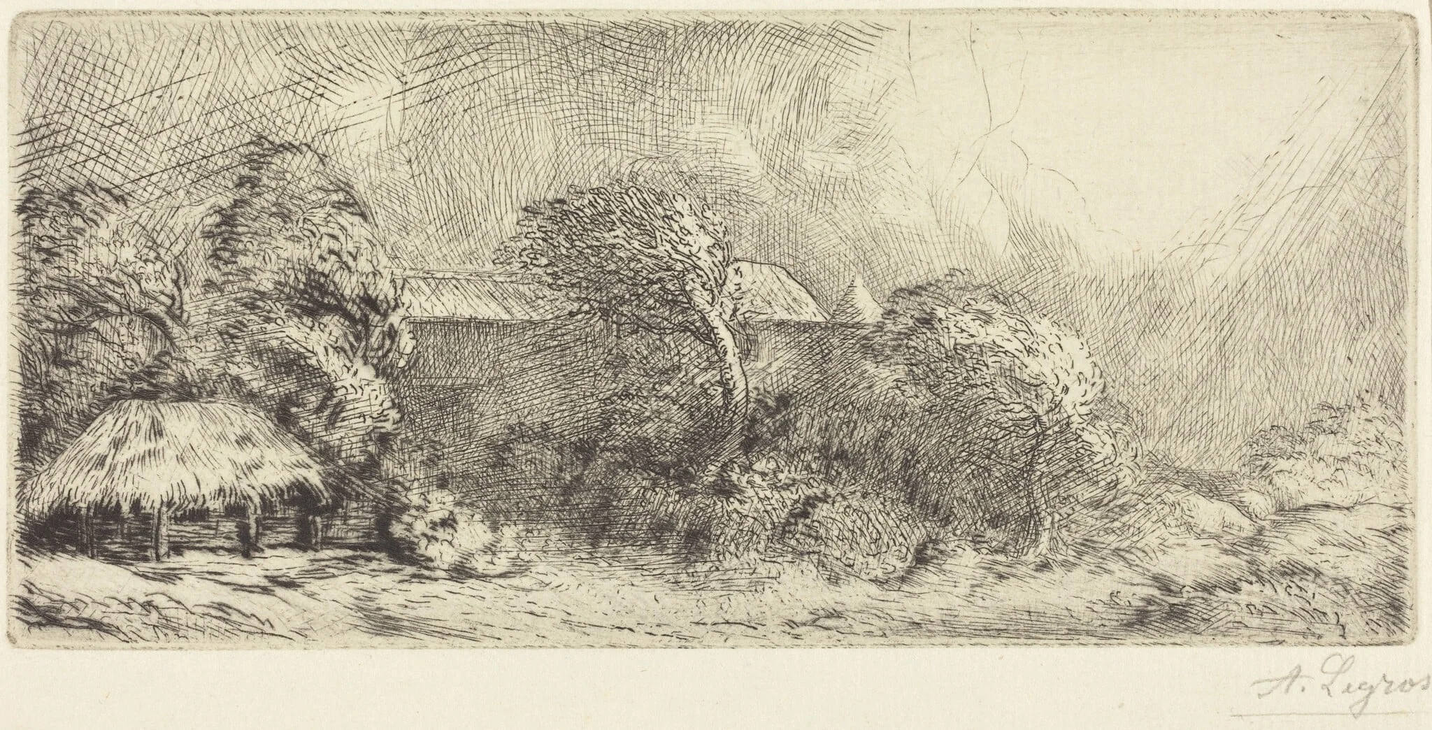 Chailli Seen in a Storm (Chailli: Effet d'orage), by Alphonse Legros, ink, 1874
