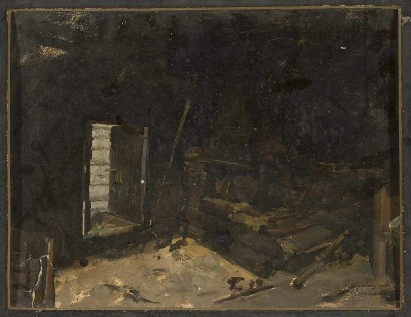 Interior of a peasant cottage, sketch