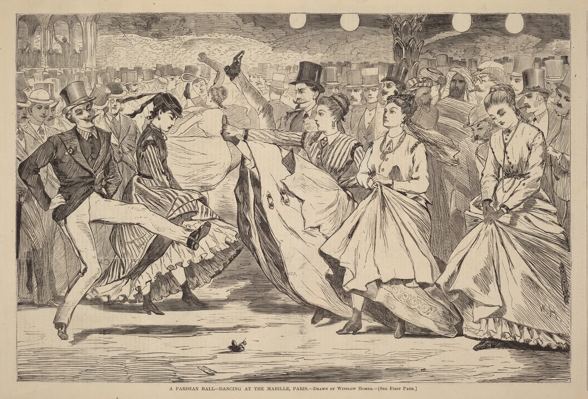 A Parisian Ball - Dancing at the Mabille, Paris, by American 19th Century, ink, 1867