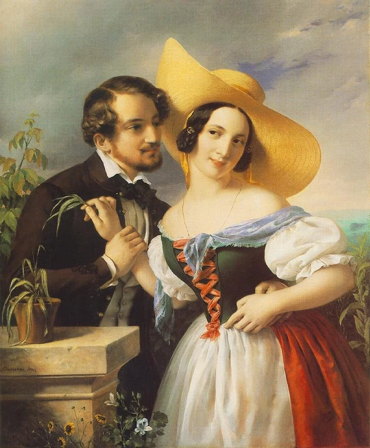 Flirting, by Miklós Barabás, oil, 1841