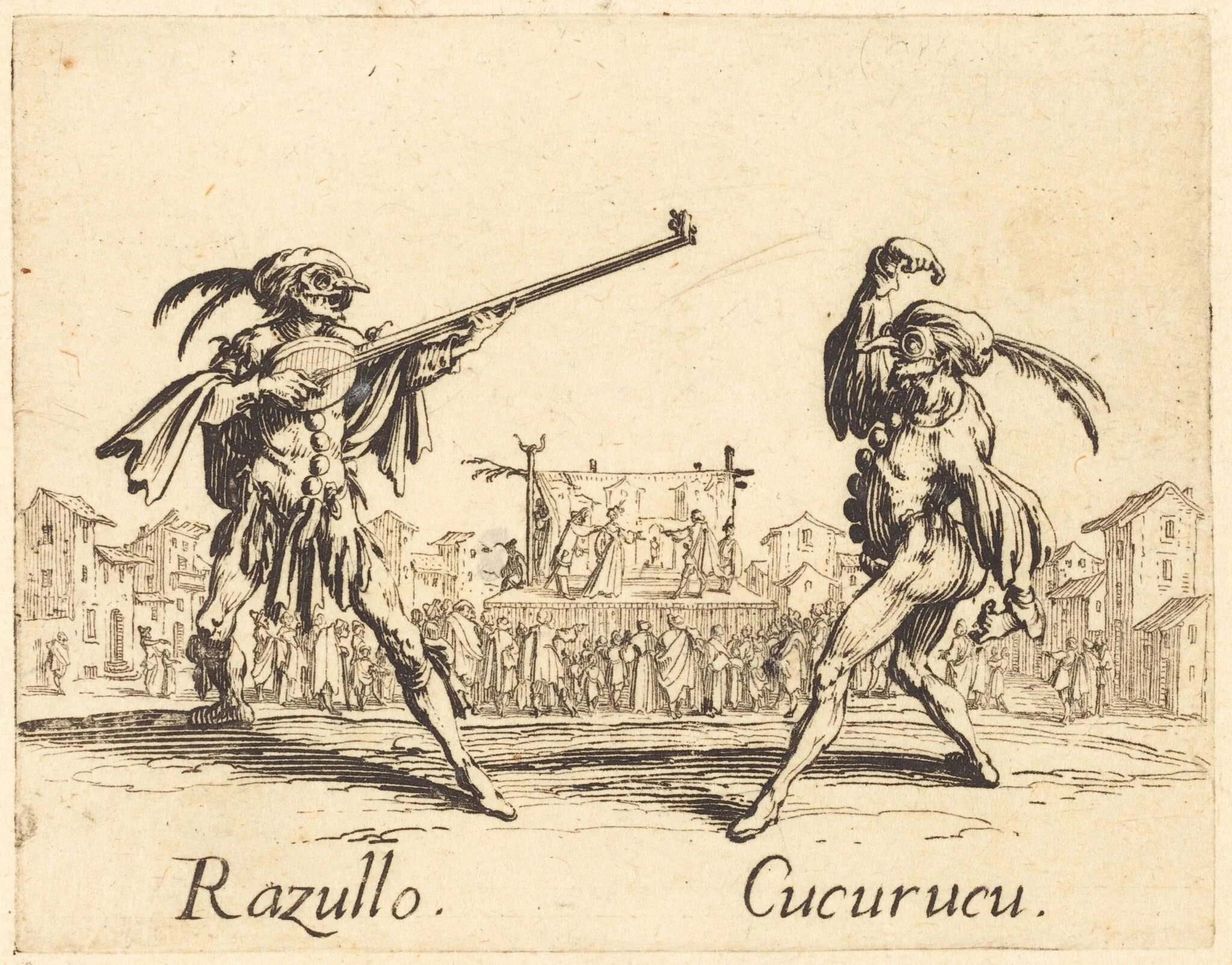 Razullo and Cucurucu, by Jacques Callot, ink, 1622
