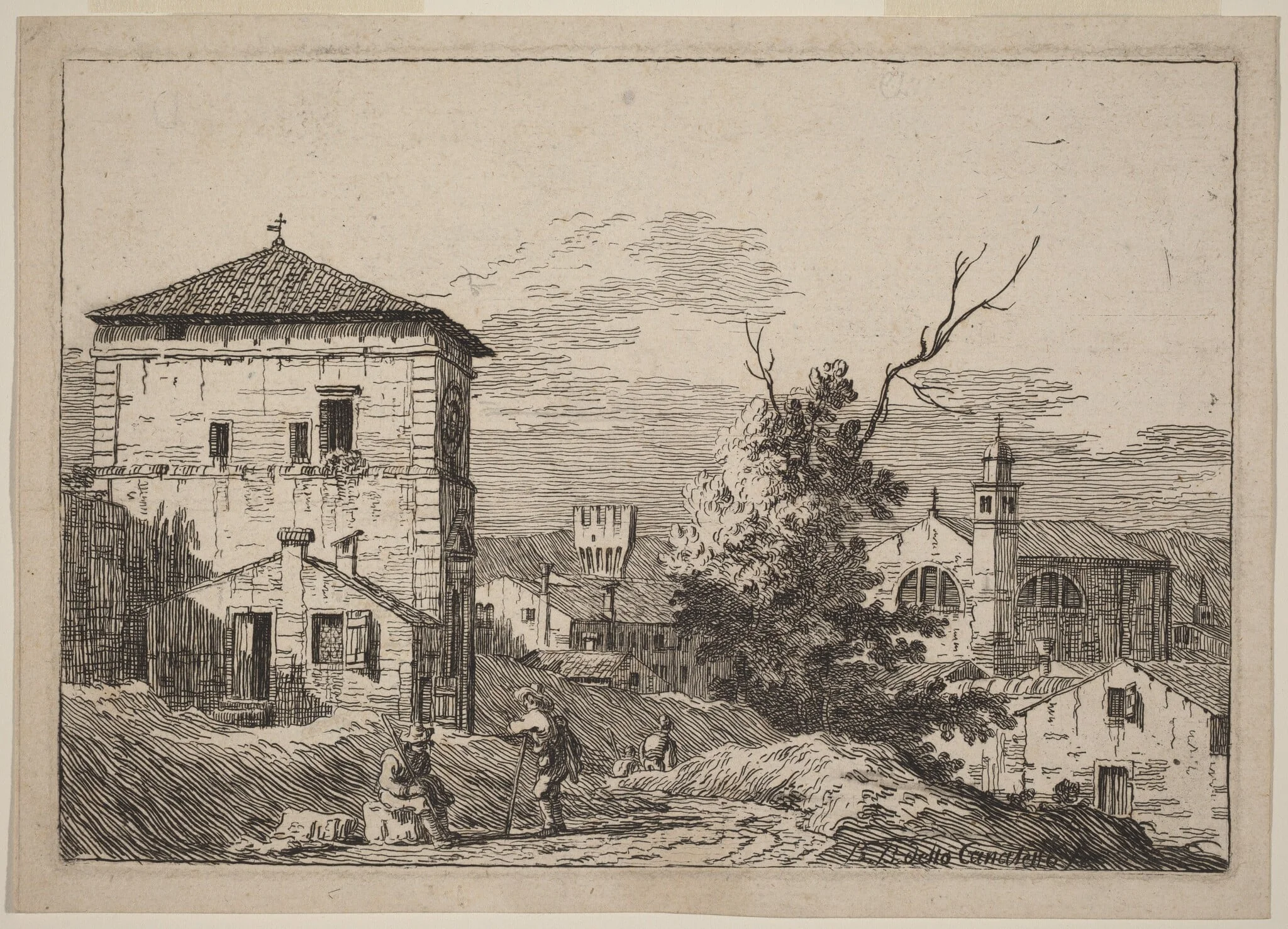 Landscape with a Dead Tree, by Bernardo Bellotto, ink, 1742