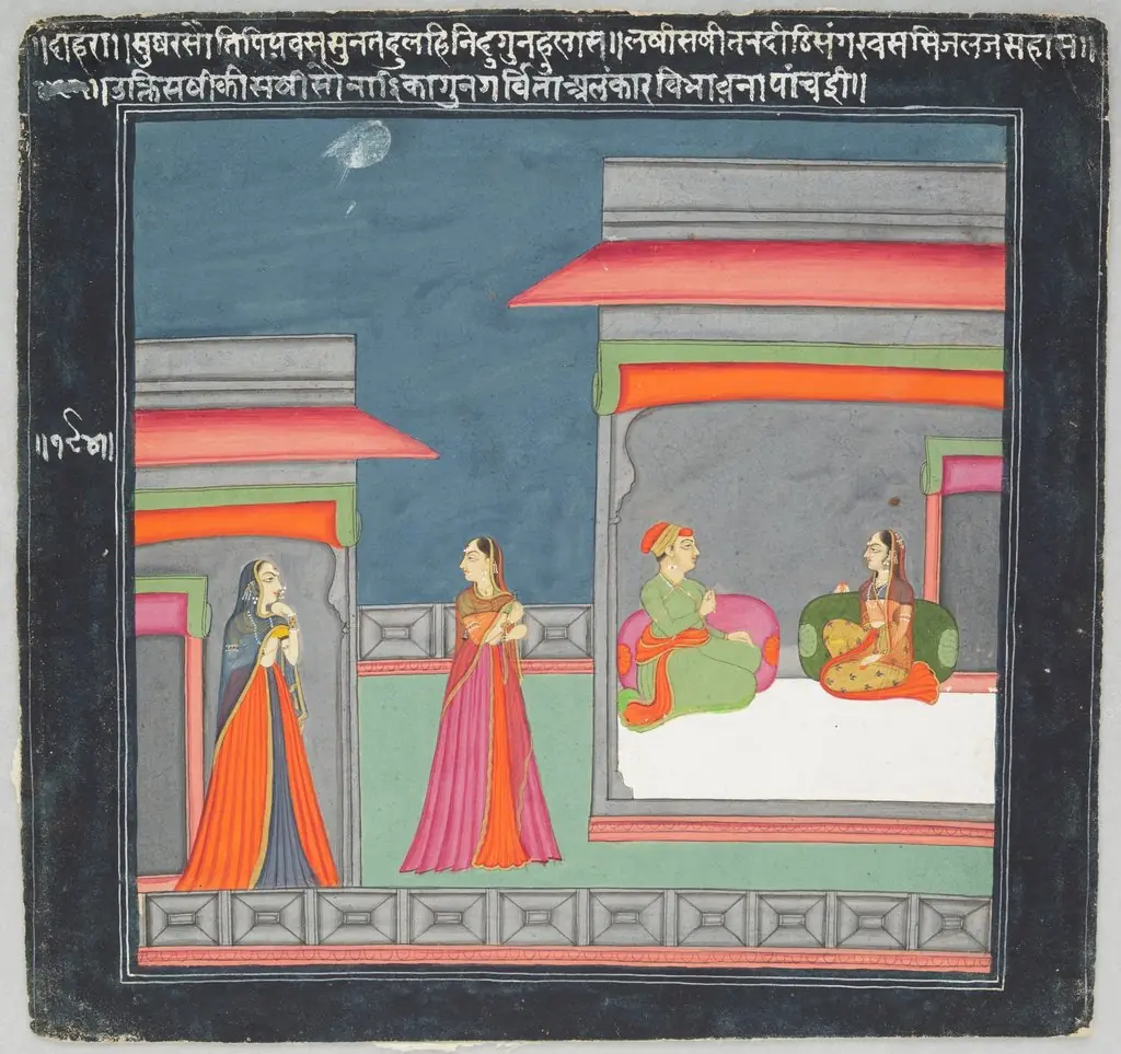 Hero and Heroine Subject: Lovers in Pavilion; Two Attendants in Courtyard