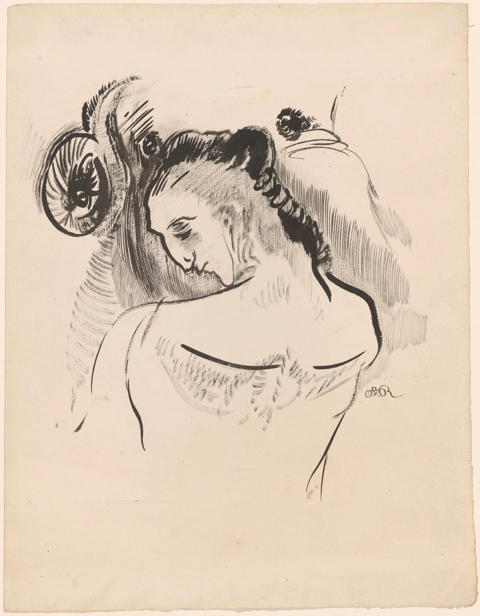 Young Man (Jeune Homme), by Odilon Redon, ink, 1898