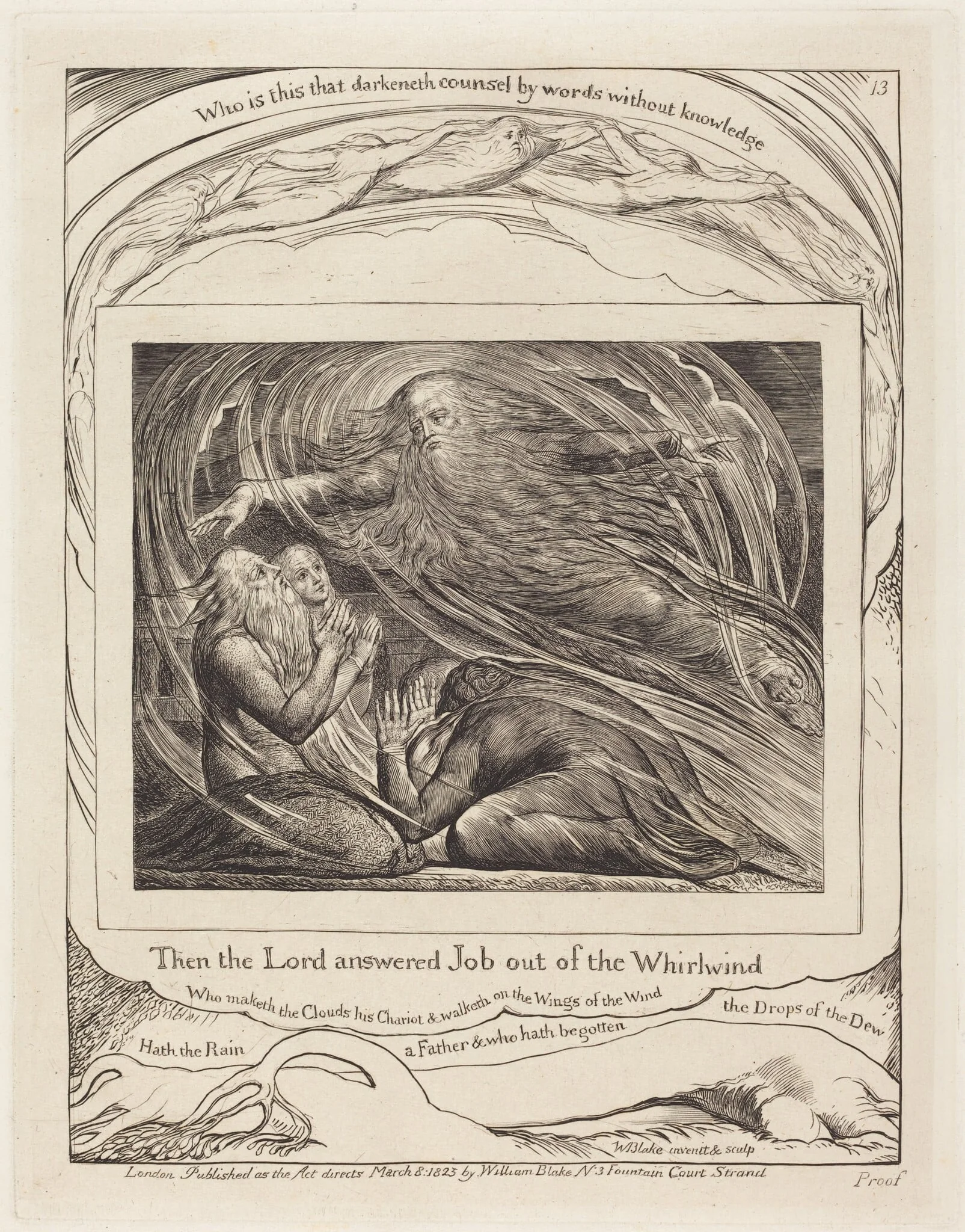 The Lord Answering Job out of the Whirlwind, by William Blake, ink, 1825