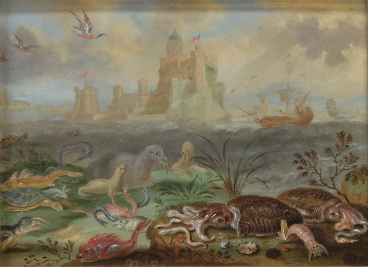 Ansichten aus den vier Weltteilen mit Szenen von Tieren: Bartanico oder Battanico, by Ferdinand van Kessel the Elder, unspecified, 1682