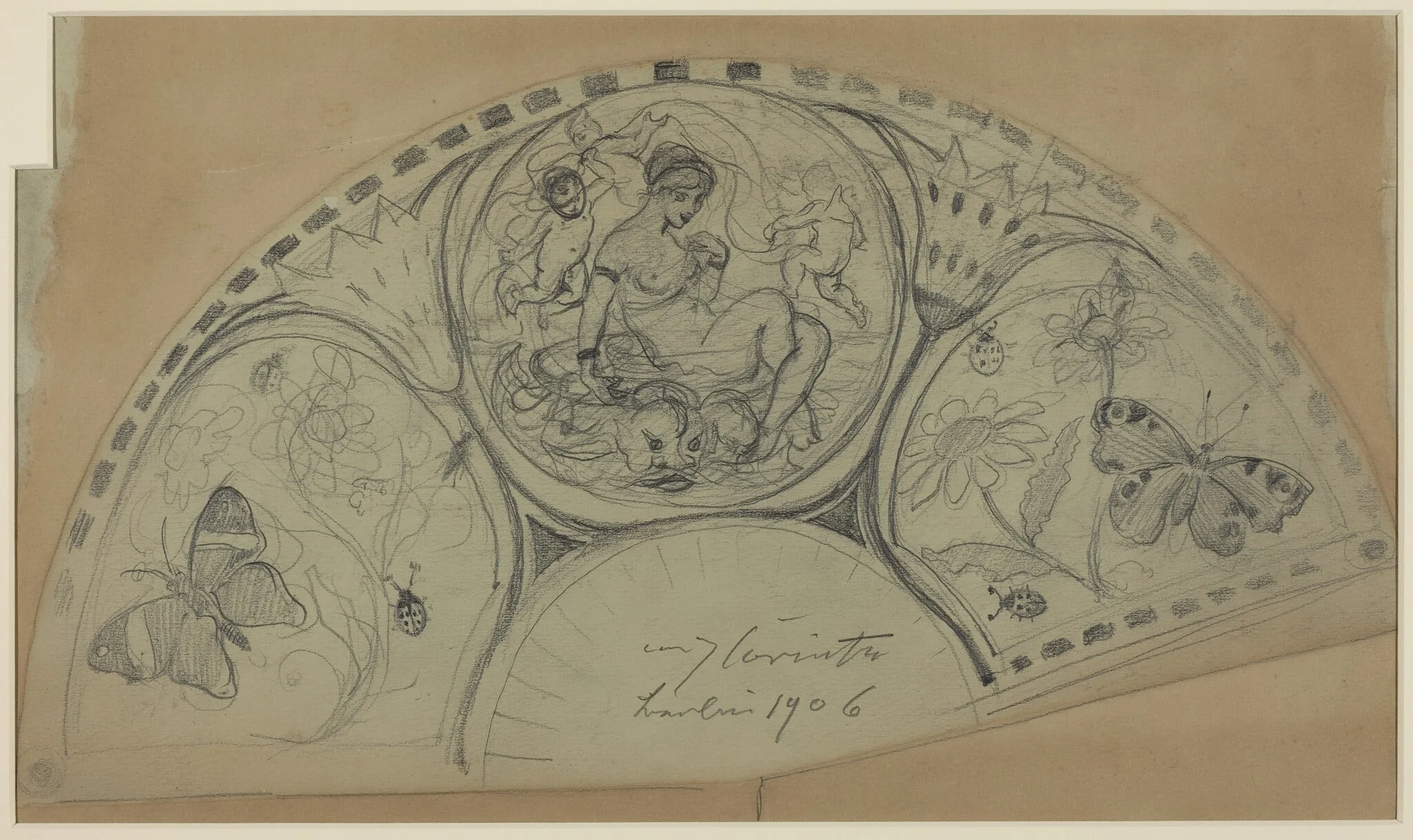 Fan Design [recto], by Lovis Corinth, graphite, 1906