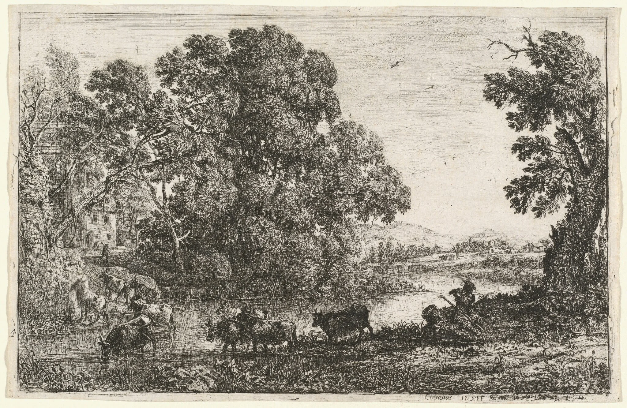 The Cowherd (Le bouvier), by Claude Lorrain, ink, 1636
