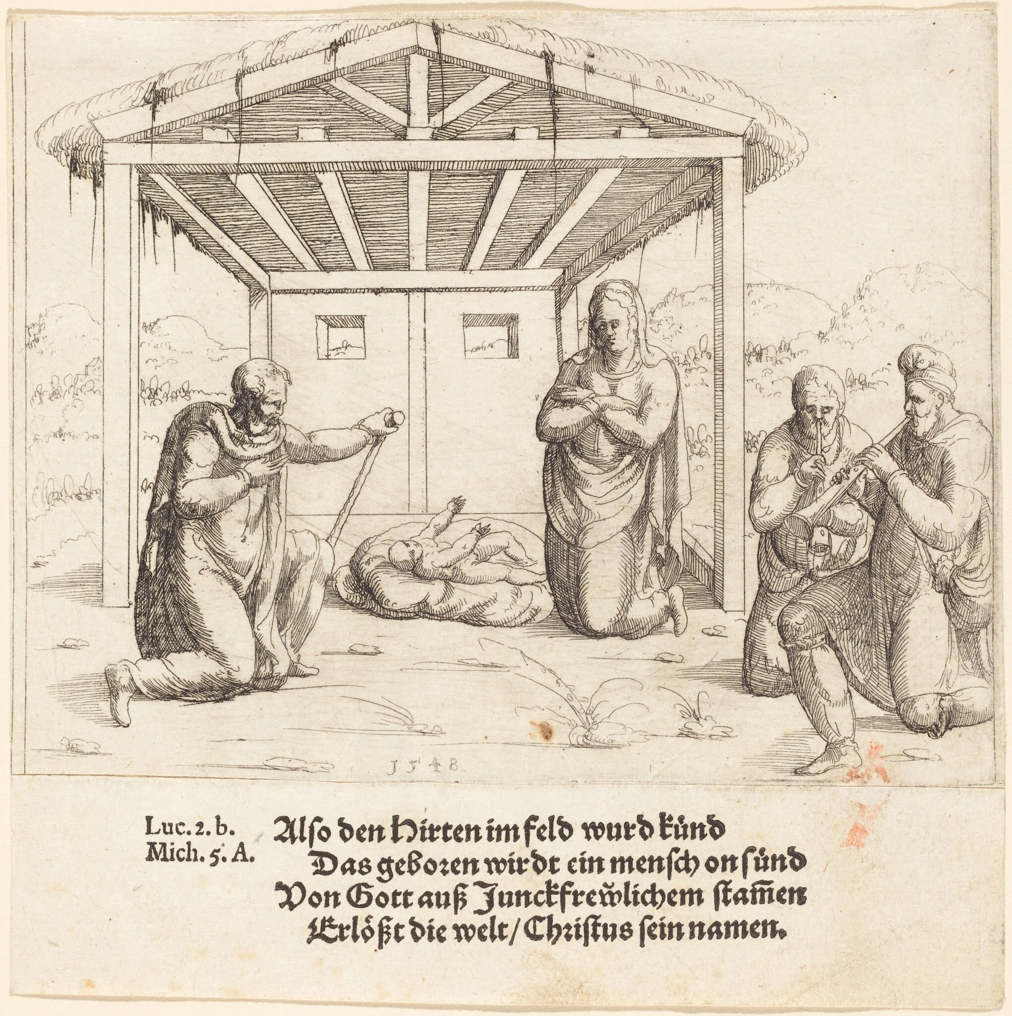 The Adoration of the Shepherds, by Augustin Hirschvogel, ink, 1548