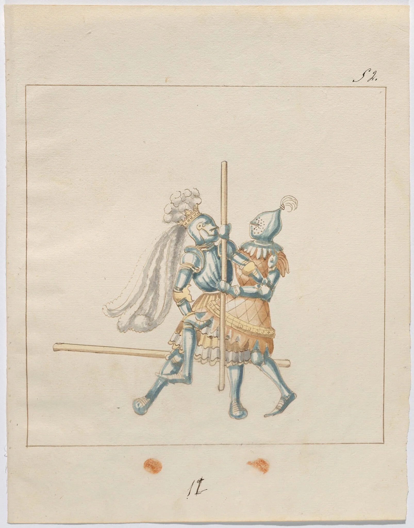 Foot Combat with Poles, by German 16th Century, ink, 1514