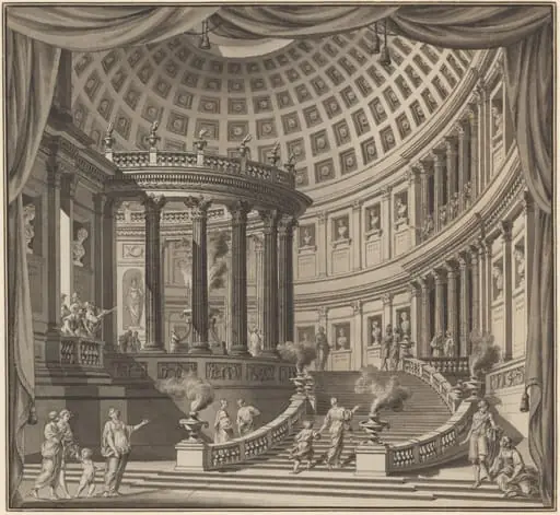 Design for a Stage Curtain: The Interior of an Elaborate Temple Dedicated to Illustrious Men