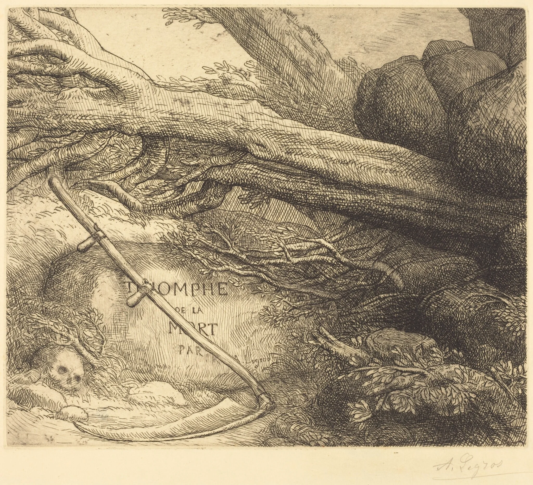 Avalanche: Frontispiece for Triumph of Death (L'avalanche: Frontispice du Triomphe dela mort, by Alphonse Legros, ink, 1874
