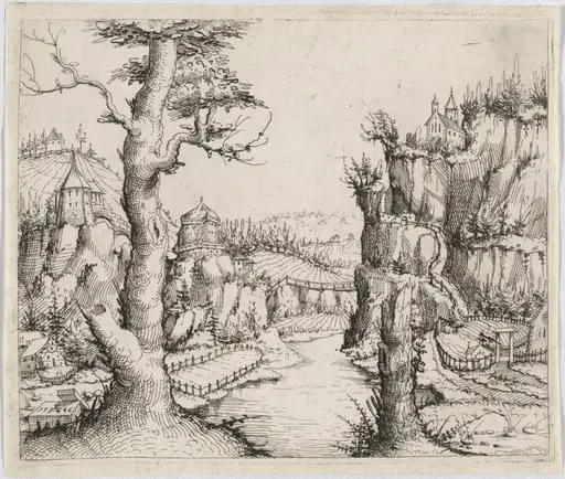 River Landscape with High Cliffs