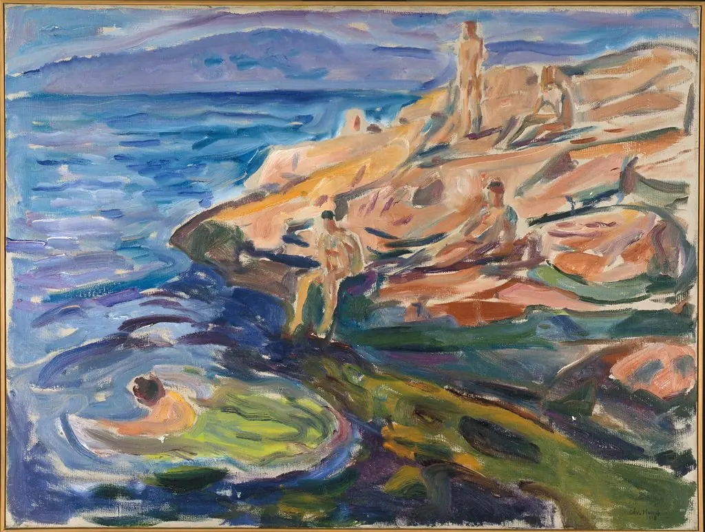 Bathing Men on Rocks