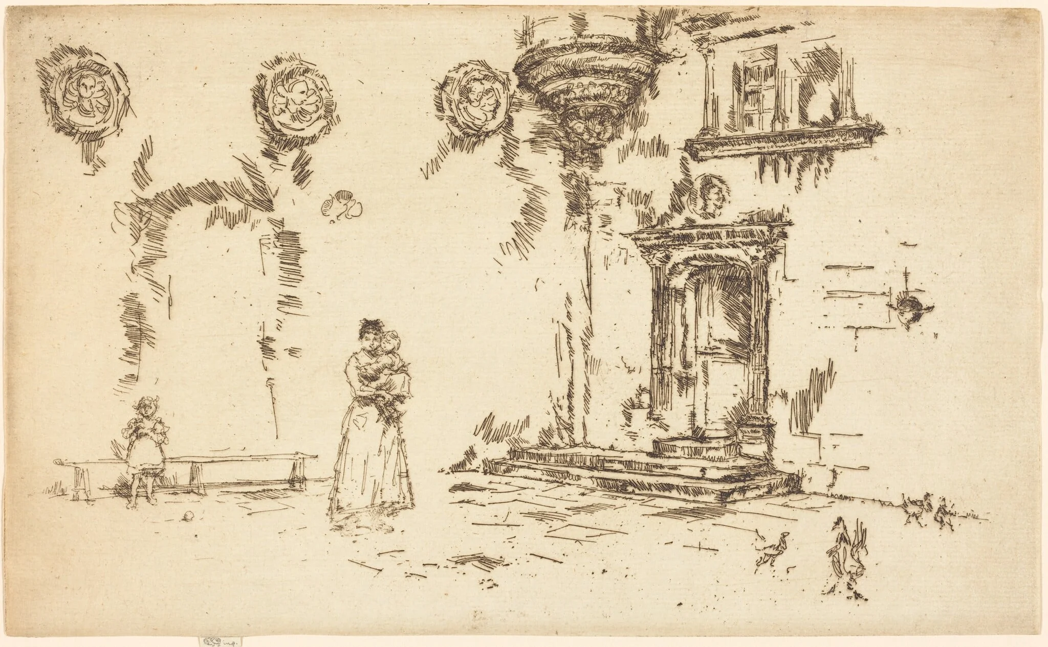 Hotel Lallement, Bourges, by James McNeill Whistler, ink, 1888