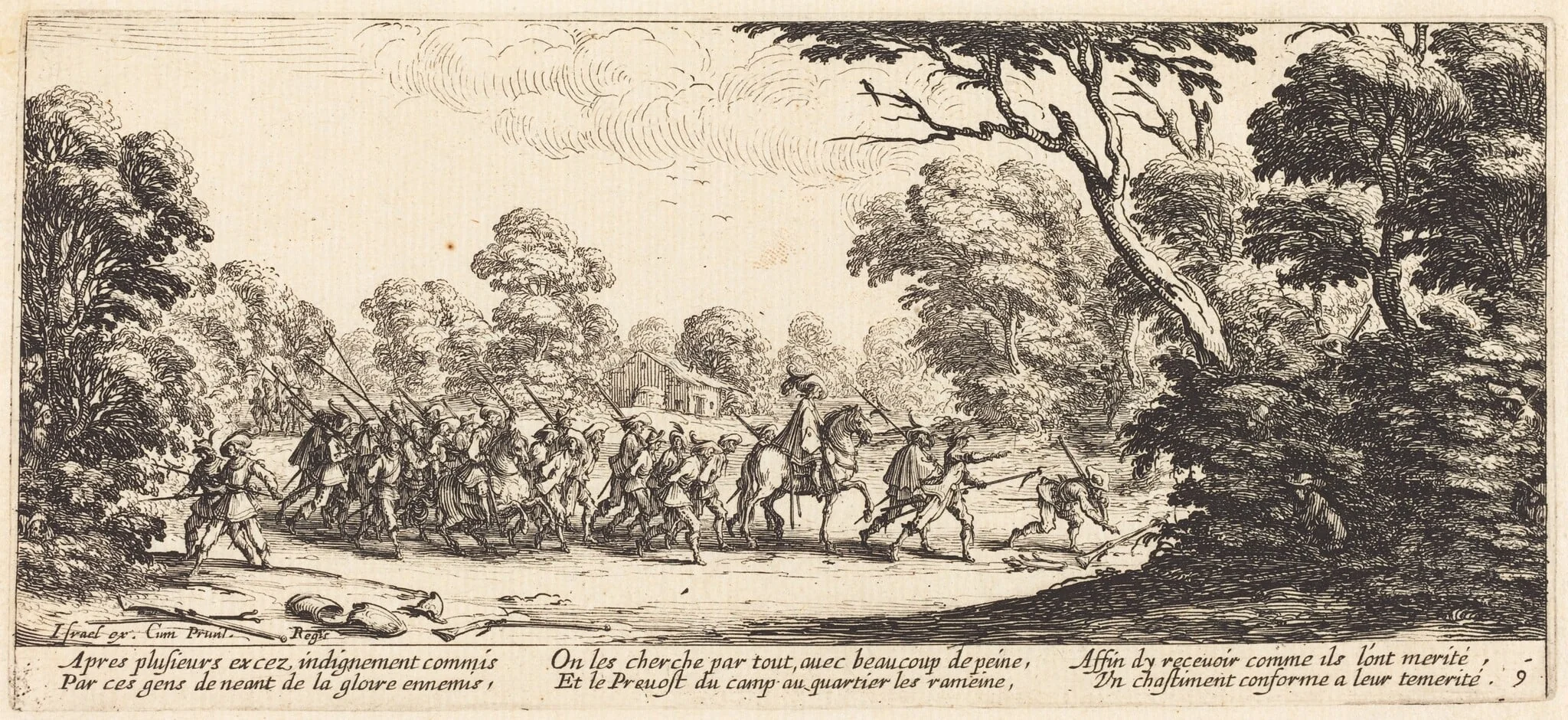 Discovery of the Criminal Soldiers, by Jacques Callot, ink, 1633