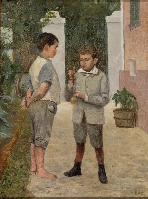 Two Boys Playing with a Kendama Toy