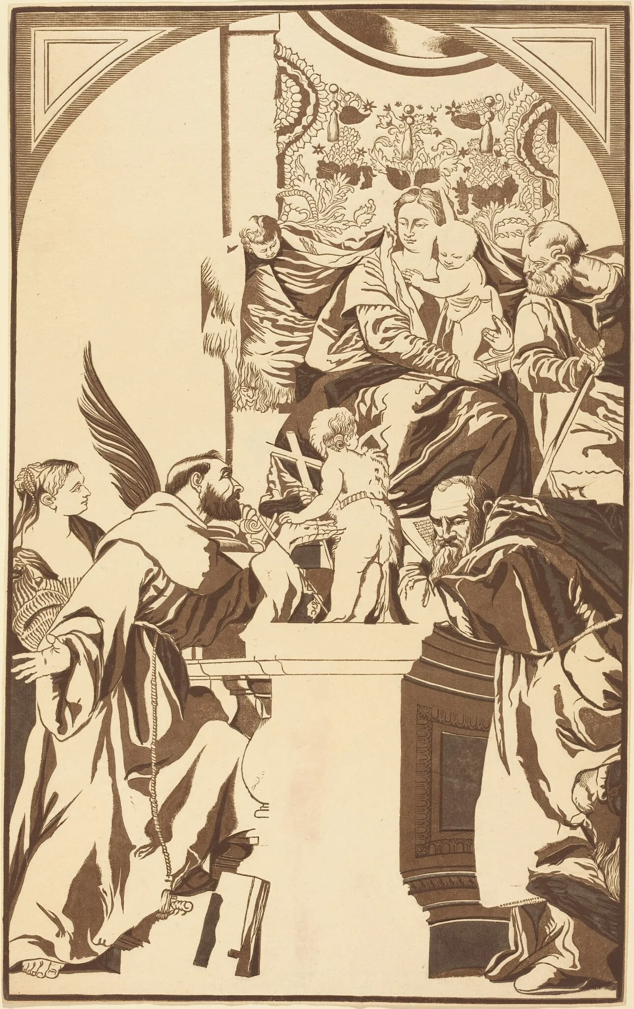 Holy Family and Four Saints, by John Baptist Jackson, ink, 1739