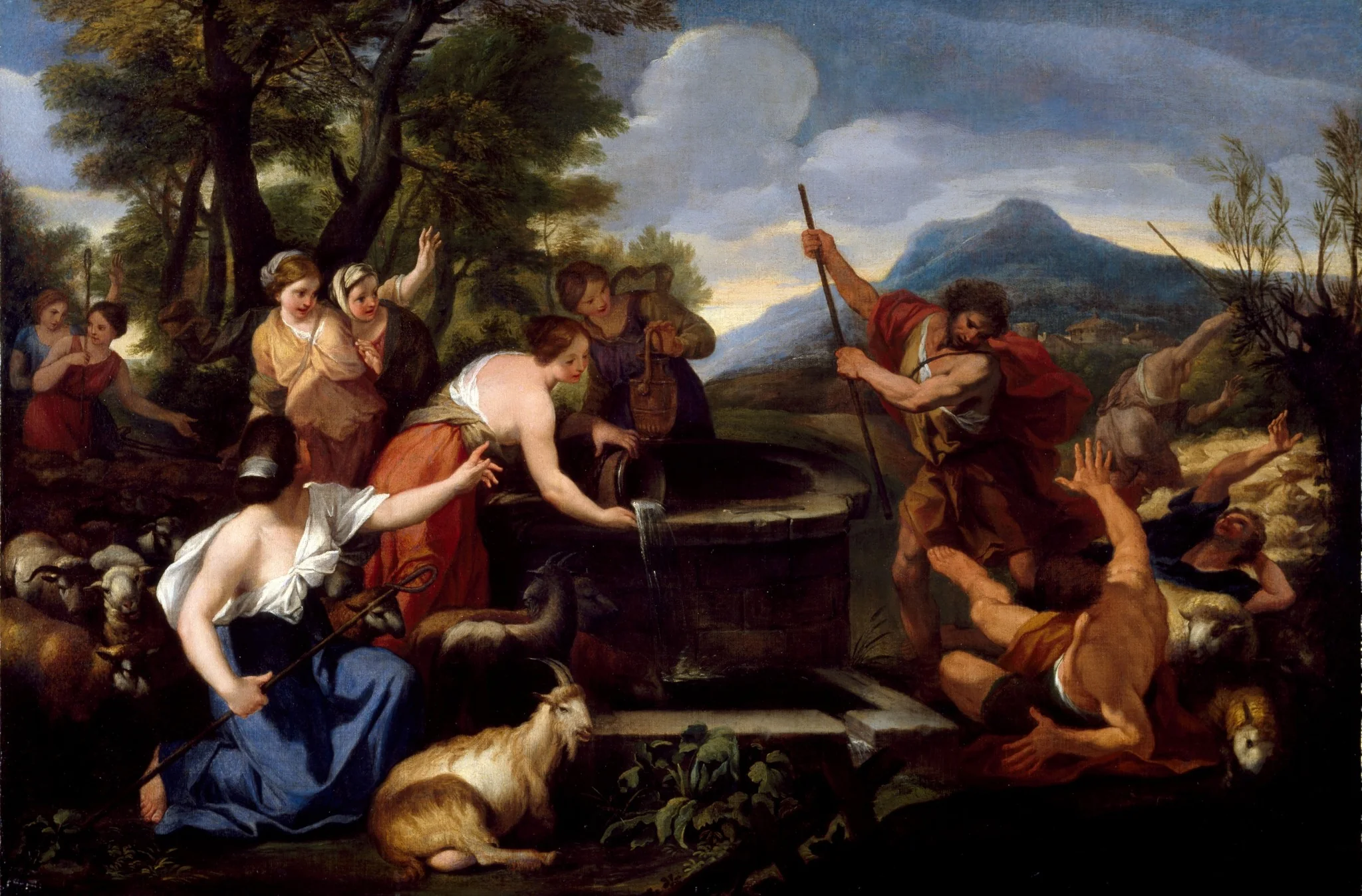 Moses and the Daughters of Jethro, by Ciro Ferri, oil, 1671
