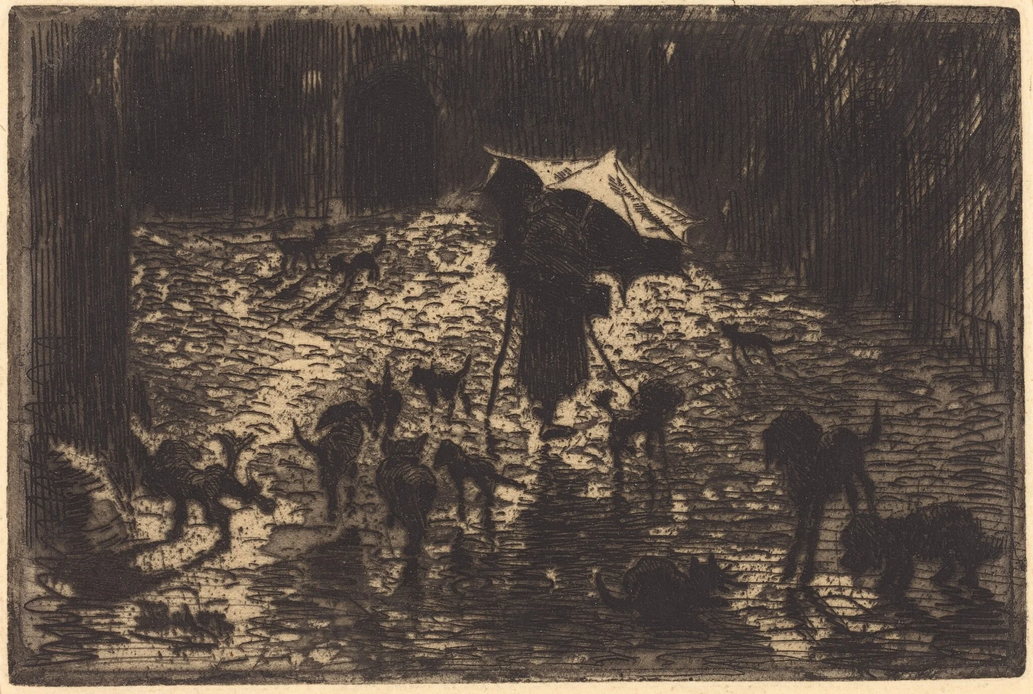 Les Noctambules (The Night Prowlers), by Félix-Hilaire Buhot, ink, 1876