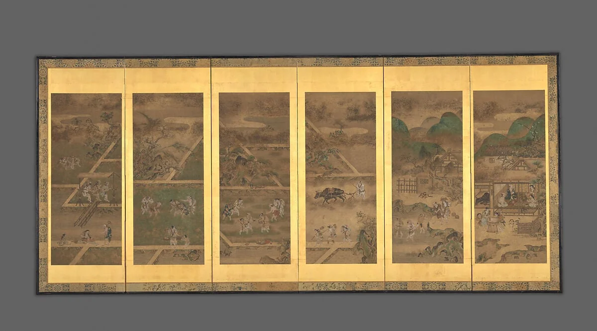 農耕作月次図屏風|Farmers' Lives in the Twelve Months, by Unknown, ink, 1700
