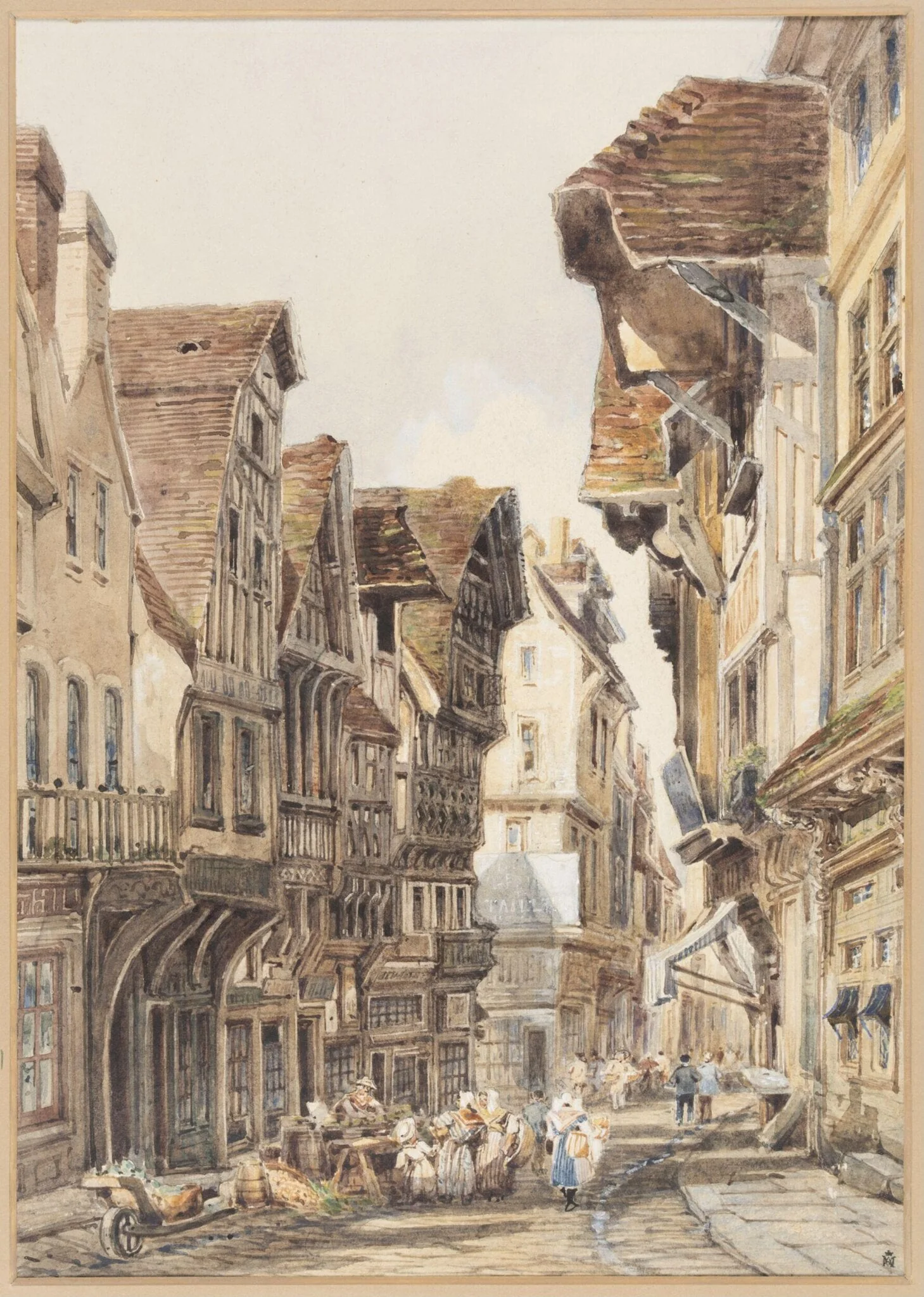 Old Houses at Lisieux, Normandy, by Charles Claude Pyne, watercolor, 1802