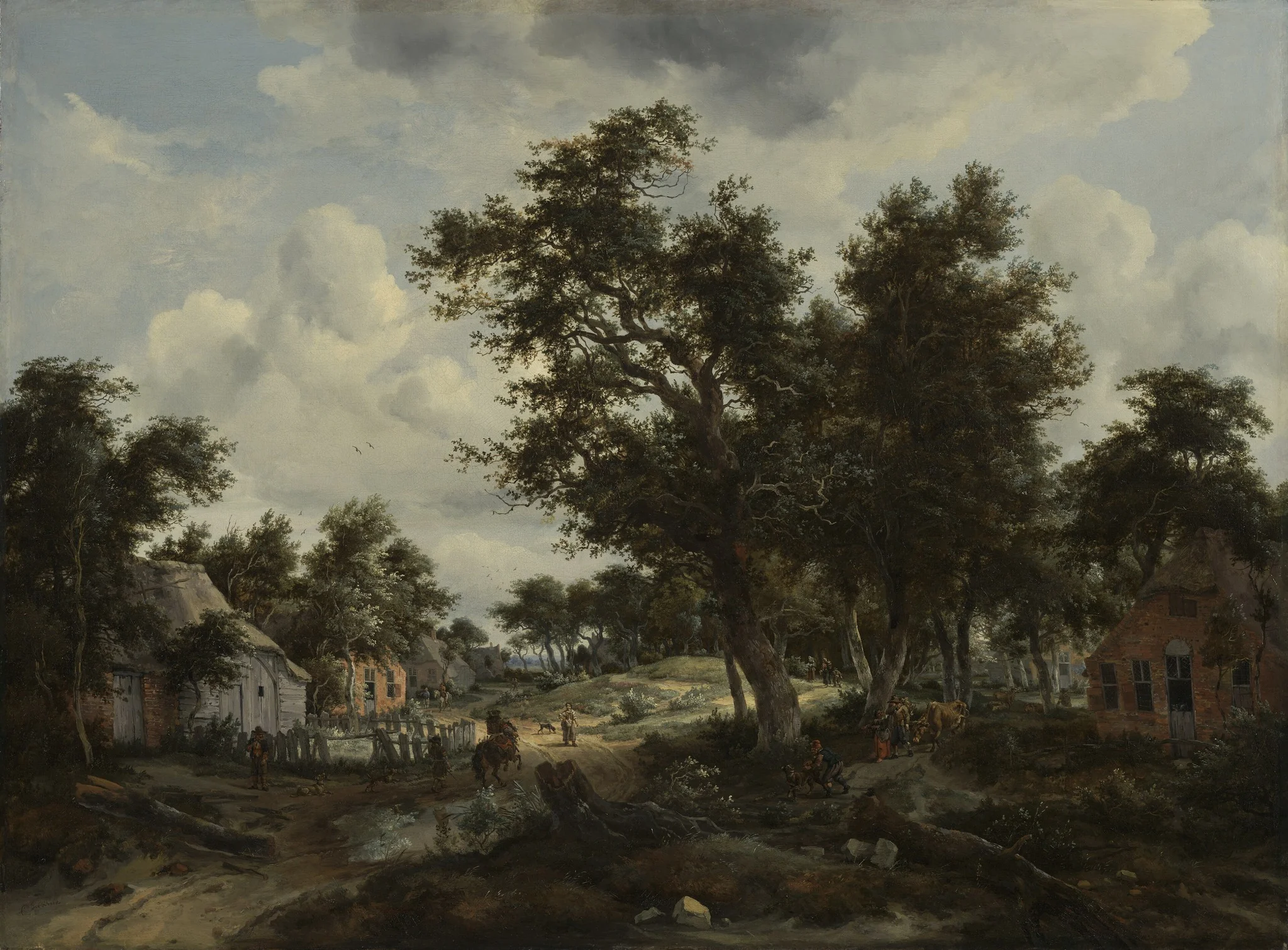 A Wooded Landscape with Travelers on a Path through a Hamlet, by Abraham Storck, oil, 1665